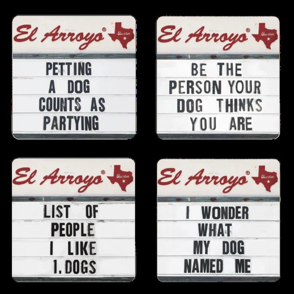 El Arroyo Famous Sign You Lucky Dog Coaster Set of 4 Austin TX Funny Gift